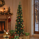 Albero di Natale Innevato Slim Ø48x165 cm con 443 Rami e Base Rimovibile Pieghevole in PVC e Metallo Verde      