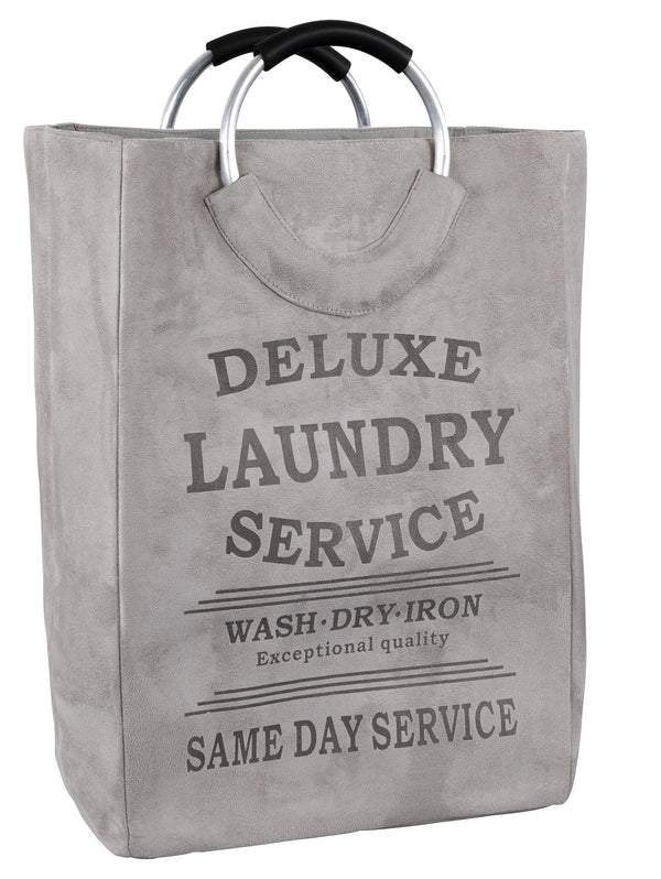 Wäschesack mit Griffen 66 x 25 x 38 cm aus grauem Stoff in Wildlederoptik prezzo