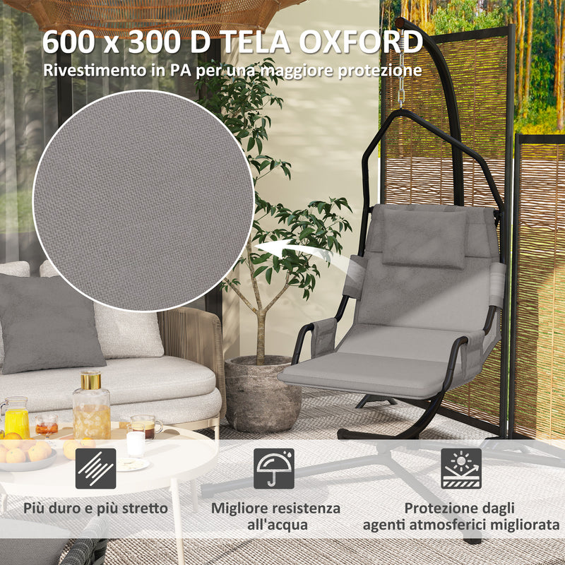 Amaca a Dondolo 118x98x192 cm Imbottita con Cuscino in Acciaio e Poliestere Grigio e Nero  