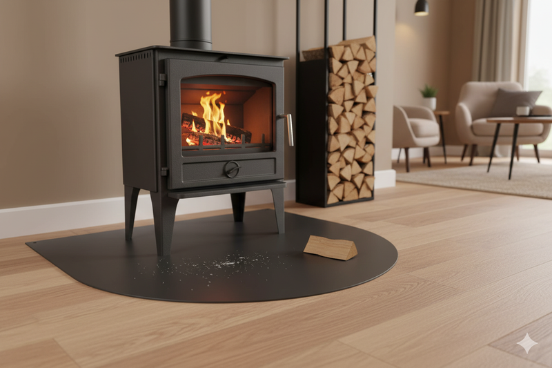 Piastra Salvapavimento Semitonda Protezione per Stufe e Camini in Ferro 74x74 cm