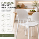 Set 4 Sedie da Pranzo Impilabili Modello Milano 48x40x80 cm in Polipropilene Bianco      