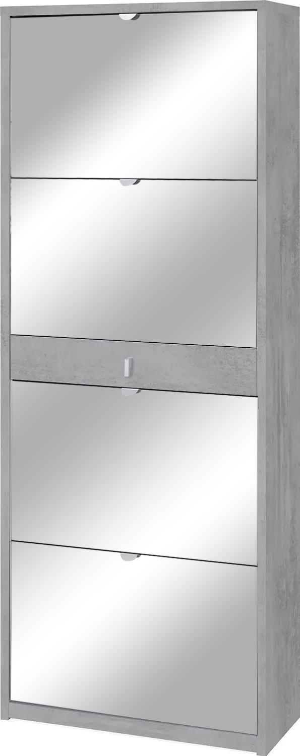 Schuhschrank 4 Türen mit Spiegel 1 Schublade 63x164x29 cm Zement prezzo