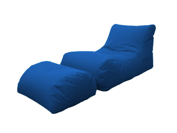 Sessel Pouf Chaiselongue mit Fußstütze aus blauem Polyester von Avalli online