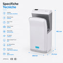 Asciugamani Elettrico da Parete ad Alta Velocità 2000 W 28,8x21,2x68,2 cm con Asciugatura in 5-7 Secondi in ABS      