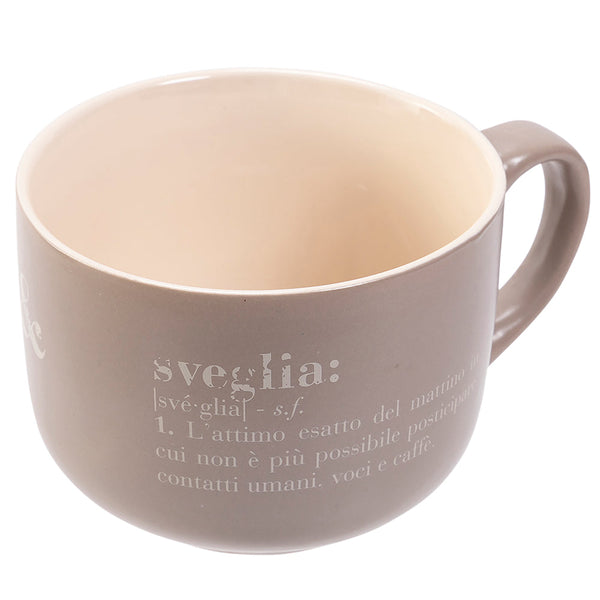 Tasse "Wach auf und guten Morgen" 11,5 x 8,5 x 6,8 cm aus Steingut Villa D'este Home Tivoli Grau und Weiß sconto
