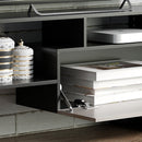 Mobile TV 153,6x25x42 cm con Mensola a Muro Ripiani Aperti e Armadietto in Legno Ingegnerizzato Nero e Marrone Scuro      