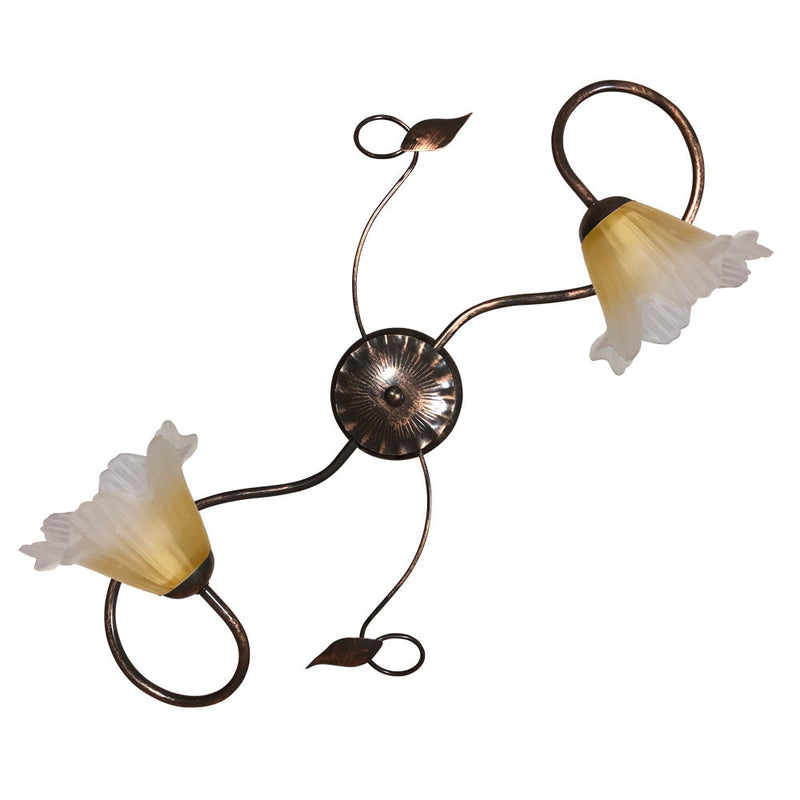 Plafoniera 2xE14 Montatura Marrone Rame Vetro Satinato Sfumato Ambra E-Energy Melania