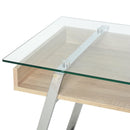 Scrivania da Ufficio Porta PC 120x60x74,5 cm in Acciaio Legno e Piano in Vetro 