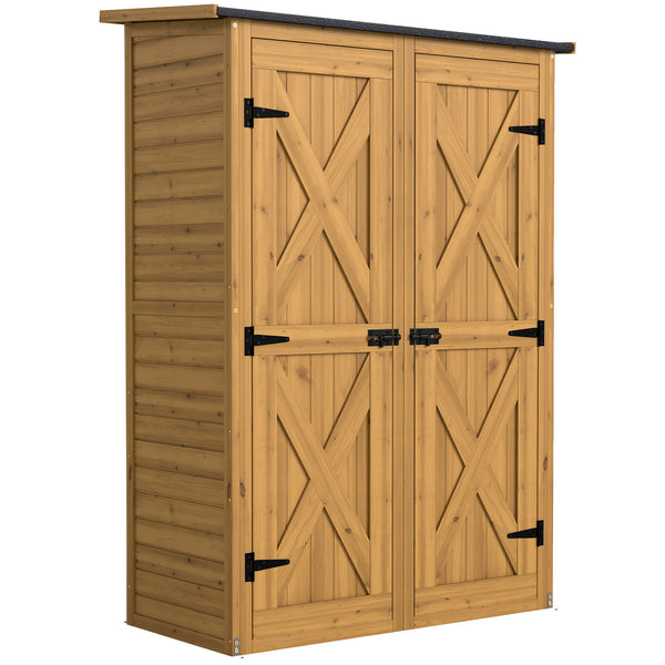 sconto Capanno Armadio Porta Attrezzi da Giardino 115x53x156 cm con Ripiani Interni in Legno di Abete Marrone