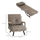 Poltrona Letto Singolo Trasformabile 63x73x81 cm in Tessuto Effetto Velluto Grigio