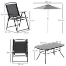 Set Tavolo 6 Sedie Pieghevoli e Ombrellone da Giardino Nero e Grigio