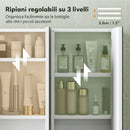 Specchio Bagno Contenitore 91,5x11,5x65 cm con 3 Ante e Ripiani Regolabili da Parete in MDF e Vetro Bianco      