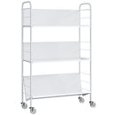 Carrello Portalibri Moderno a 3 Livelli 69x26x108 cm con Ruote Girevoli in Metallo e PP Bianco      