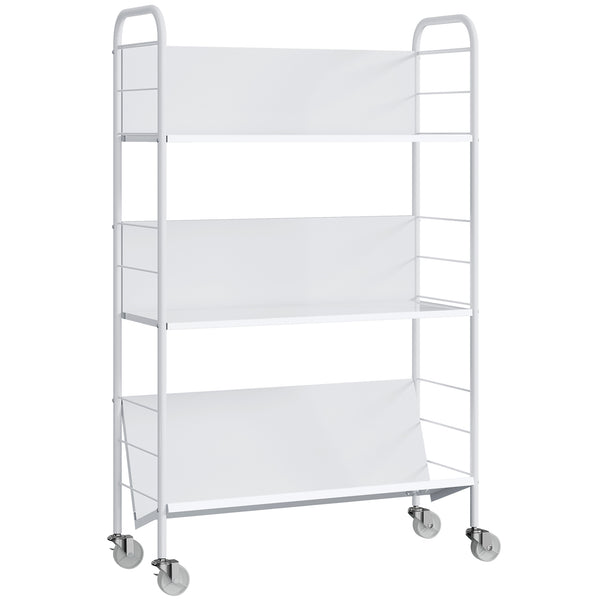 prezzo Carrello Portalibri Moderno a 3 Livelli 69x26x108 cm con Ruote Girevoli in Metallo e PP Bianco