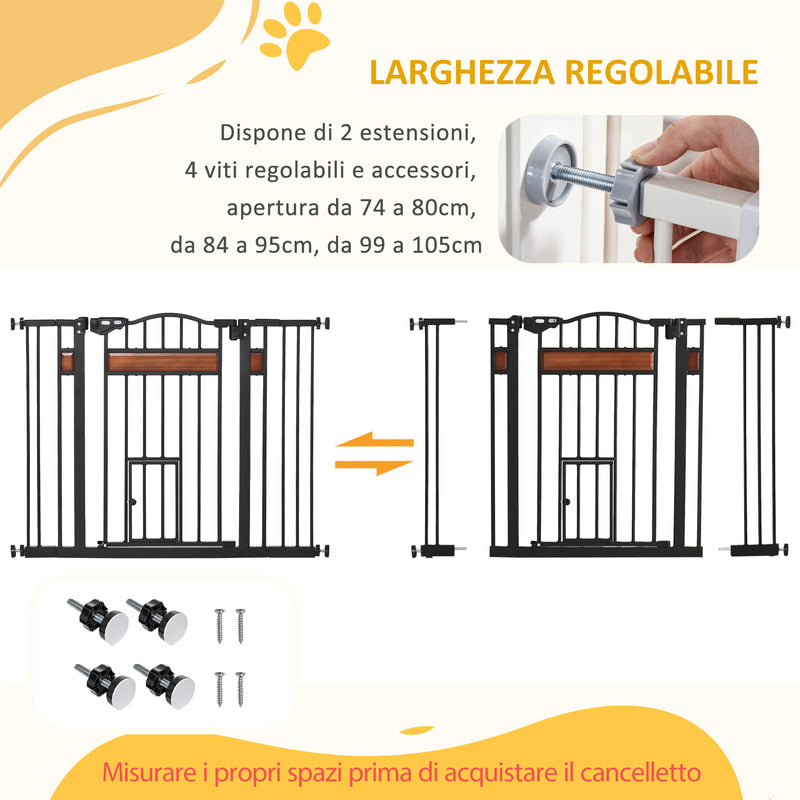 Cancelletto per Cani di Taglia Media e Piccola 74-105x76,2 cm con Chiusura Automatica Nero      