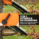 Soffiatore 3-in-1 con Funzione Aspiratore Trituratore per Foglie 3000W in PP e Tessuto Nero e Arancione      