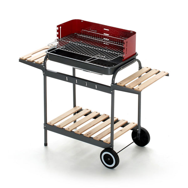 Barbecue a Carbonella 102x38x88,5 cm Struttura in Acciaio e Ripiani in Legno Nero e Rosso acquista