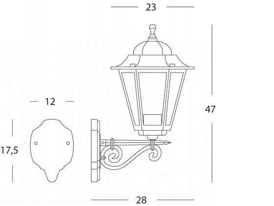 Lampada Applique Grande in Alto Colore Nero e Oro per Esterno Linea Merlet Sovil