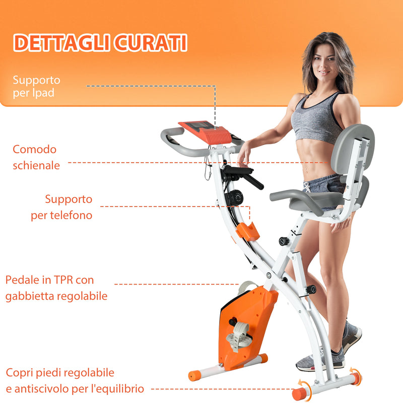 Cyclette Pieghevole con Resistenza Magnetica 8 Livelli Volano 2,5kg in Acciaio e ABS Grigio e Arancione  