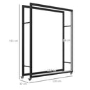 Portalegna per Camino da Interno o Esterno con Ruote 120x32x151 cm in Acciaio Nero