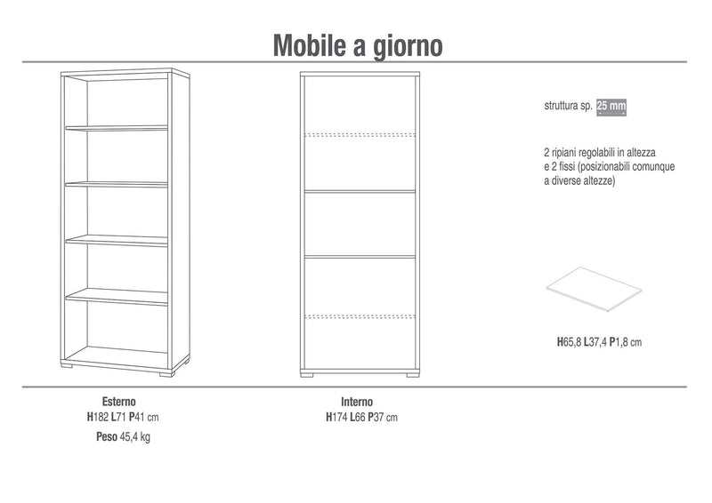 Libreria a Giorno 71x182x41 cm Ossido Bianco