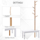 Panca con Appendiabiti in Bambù Bianco e Legno 80x30x180 cm 