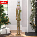 Soldato Schiaccianoci di Natale Alto 106 cm con Meccanismo Funzionante e Capelli in Peluche in Legno Bianco e Oro      