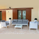 Set Salotto da Giardino Divano 2 Poltrone e Tavolino con Cuscini in Alluminio Bianco