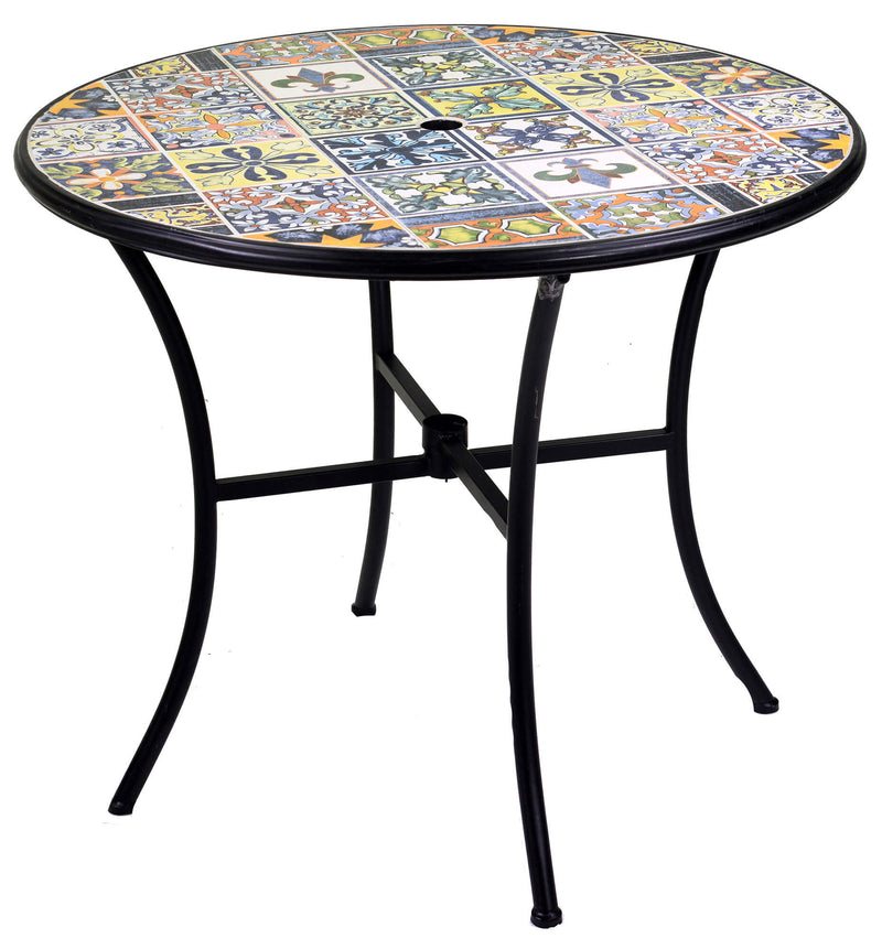 Set da Giardino Tavolo e 4 Sedie in Metallo con Mosaico Trapani Nero