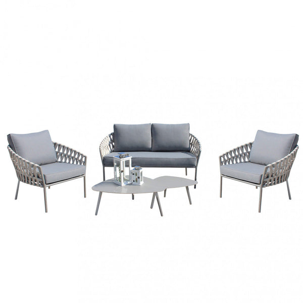 online Garden Lounge Set Sofa 2 Sessel und Couchtisch mit Kissen aus braunem Aluminium