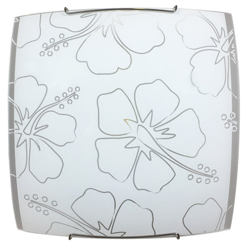 Plafoniera 1xE27 Montatura Bianca Vetro Lastra Serigrafato Fiore E-Energy Delia