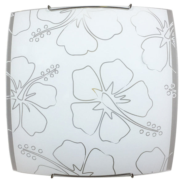 sconto Deckenleuchte 1xE27 Weißer Rahmen Glasplatte Siebdruck Blume E-Energy Delia