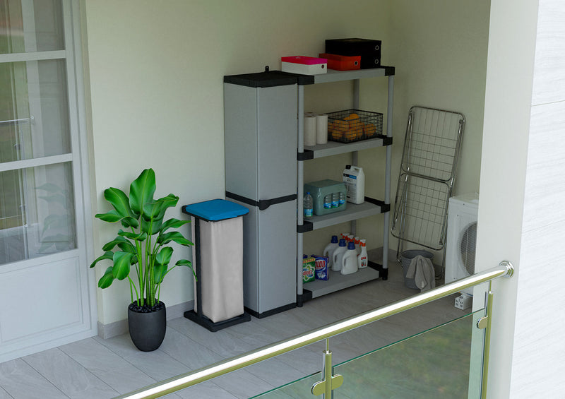 Armadio da Esterno 34x40x165 cm 1 Anta 4 Ripiani in Resina Grigio    