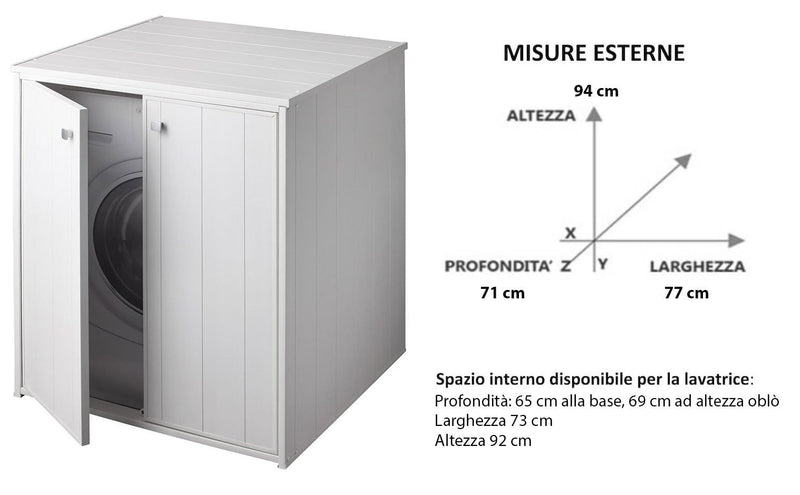 Coprilavatrice da Esterno in PVC 77x71x93,5 cm 2 Ante Forlani Laundry XXL Bianco