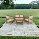 Set Salotto da Giardino Divano 2 Poltrone e Tavolino in Legno con Cuscini Ecrù