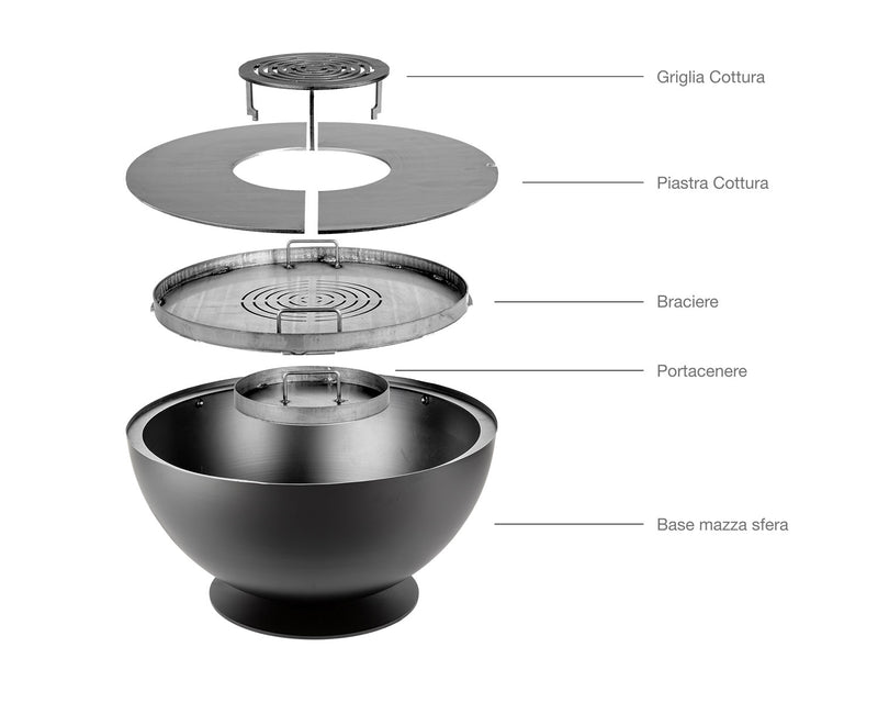 Barbecue a Legna Ø80x42 cm Tulipano in Acciaio Effetto Ruggine