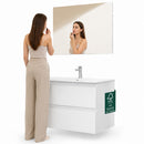 Mobile Bagno Sospeso Otranto 81x46x50 cm con Lavabo Specchio e 2 Cassetti in Truciolato e MDF Bianco      