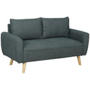 Divano 2 Posti 145x75x78 cm con Cuscini per Schienale  in Tessuto Effetto Lino Grigio  