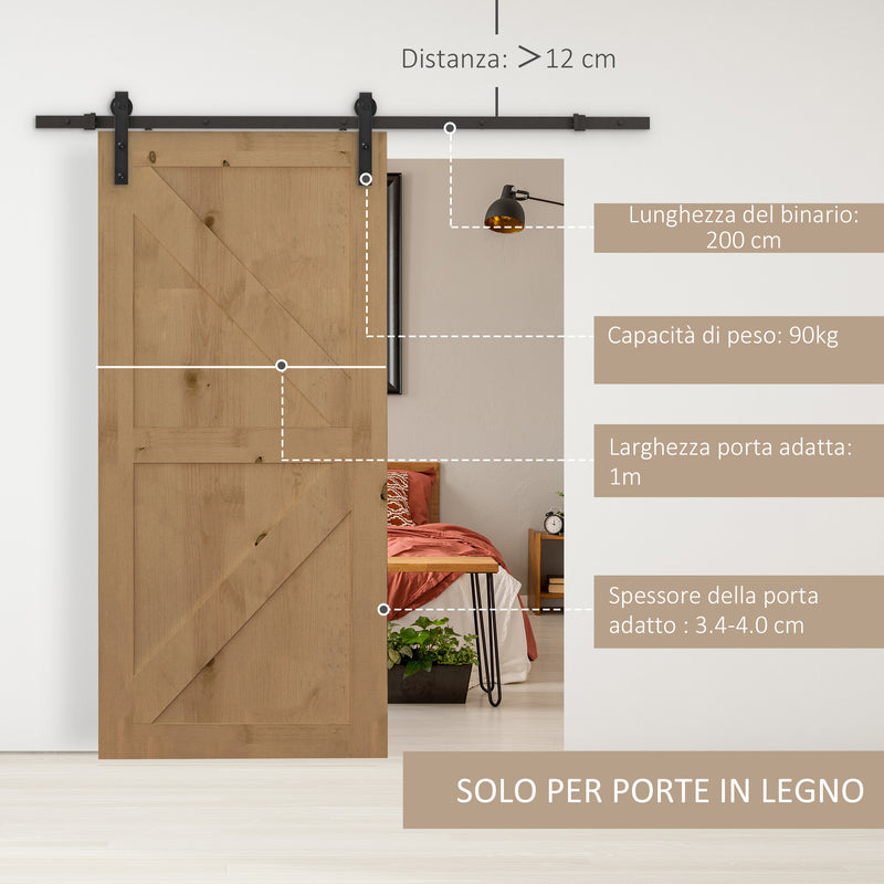 Binario per Porte Scorrevoli con Kit di Accessori Nero 200x4x0.6 cm 