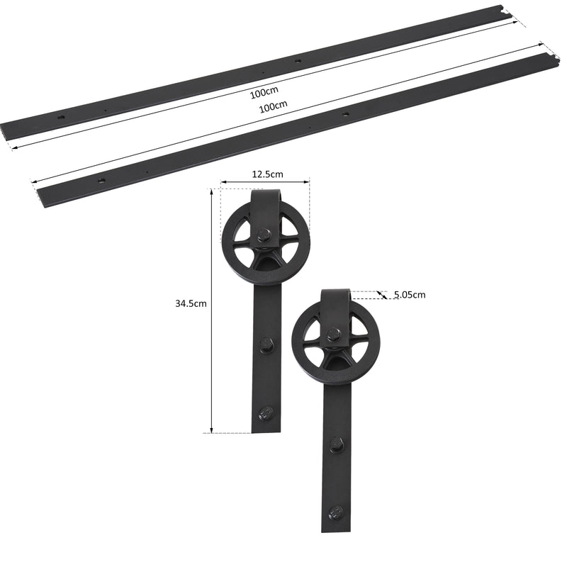 Binario per Porte Scorrevoli con Kit di Accessori in Acciaio Nero 100 cm sm 180mm 