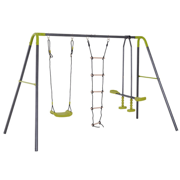 Spielplatz-Schaukelpferd und Leiter für Kinder aus grünem Metall sconto