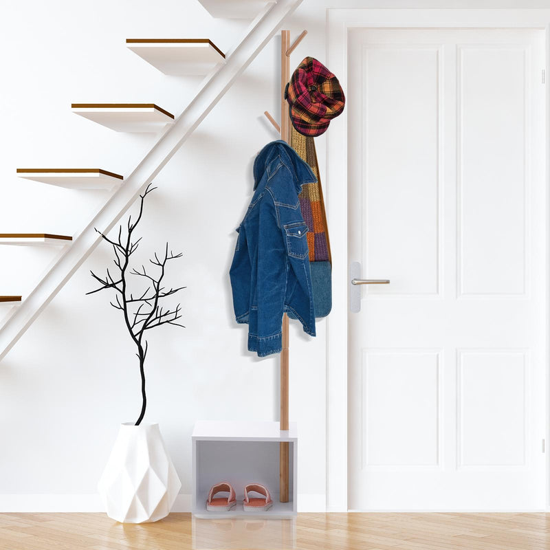 Appendiabiti Scarpiera con 6 Ganci in Bambù Bianco 50x30x180 cm 