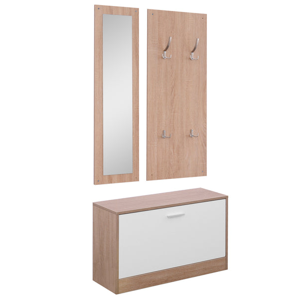 Set 3 Stück Schuhregal Kleiderbügel Holz Eingangsspiegel 80x27x46,5 cm acquista