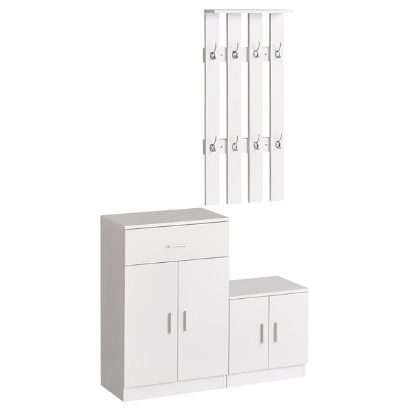 Eingangsmöbel mit Schuhregal und Kleiderbügel aus mattweißem Holz 100x32x187 cm online