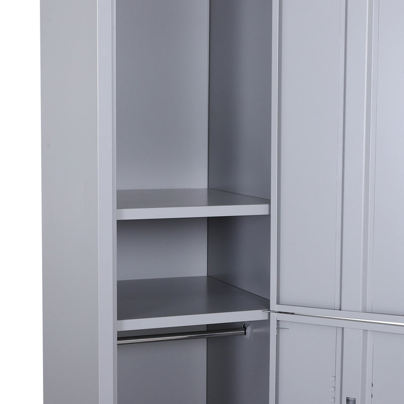 Armadietto Guardaroba in Acciaio 4 Ripiani 2 Porte con Chiusura di Sicurezza Grigio 38x46x180 cm 