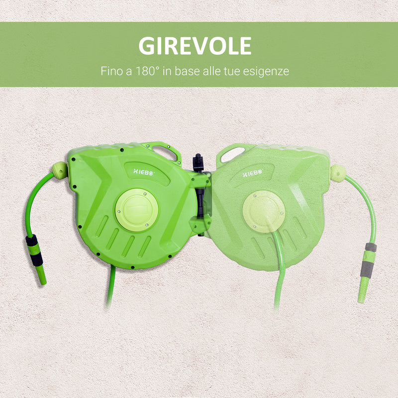 Rullo Avvolgitubo a Parete Portatile con Riavvolgimento Automatico 15 Metri 