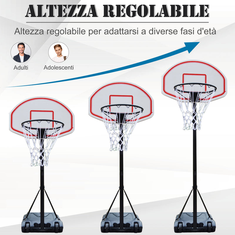 Canestro da Basket da Esterno con Supporto e Altezza Regolabile in Acciaio 