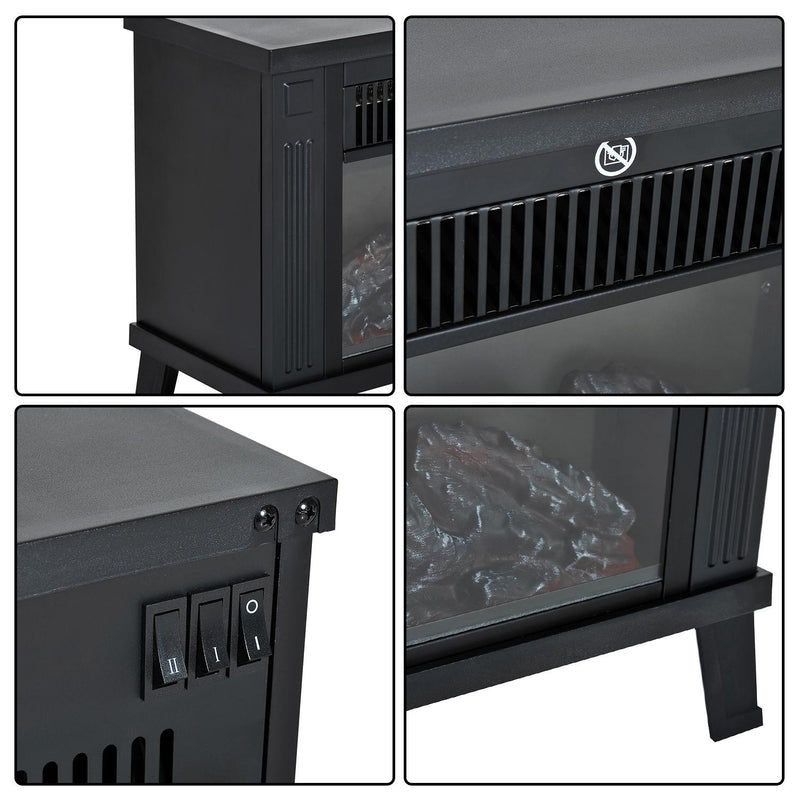 Camino Elettrico da Terra Effetto Fiamma 600W/1200W Nero 