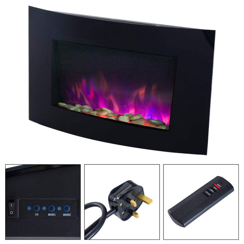 Camino Elettrico da Parete Effetto Fiamma 900W/1800W Nero 