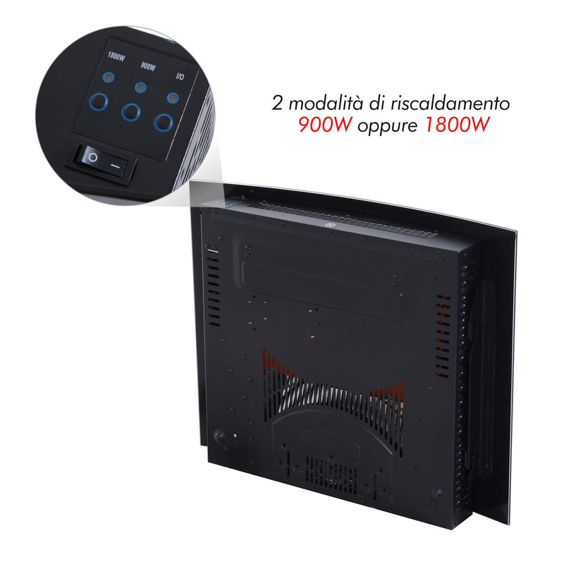 Camino Elettrico da Parete Effetto Fiamma 900W/1800W Nero 